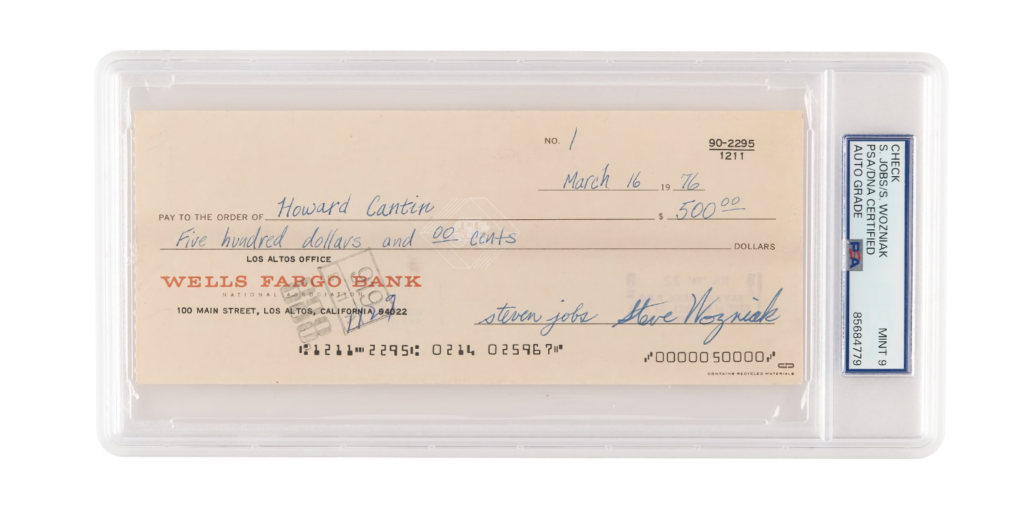 Cheque firmado por Steve Jobs
